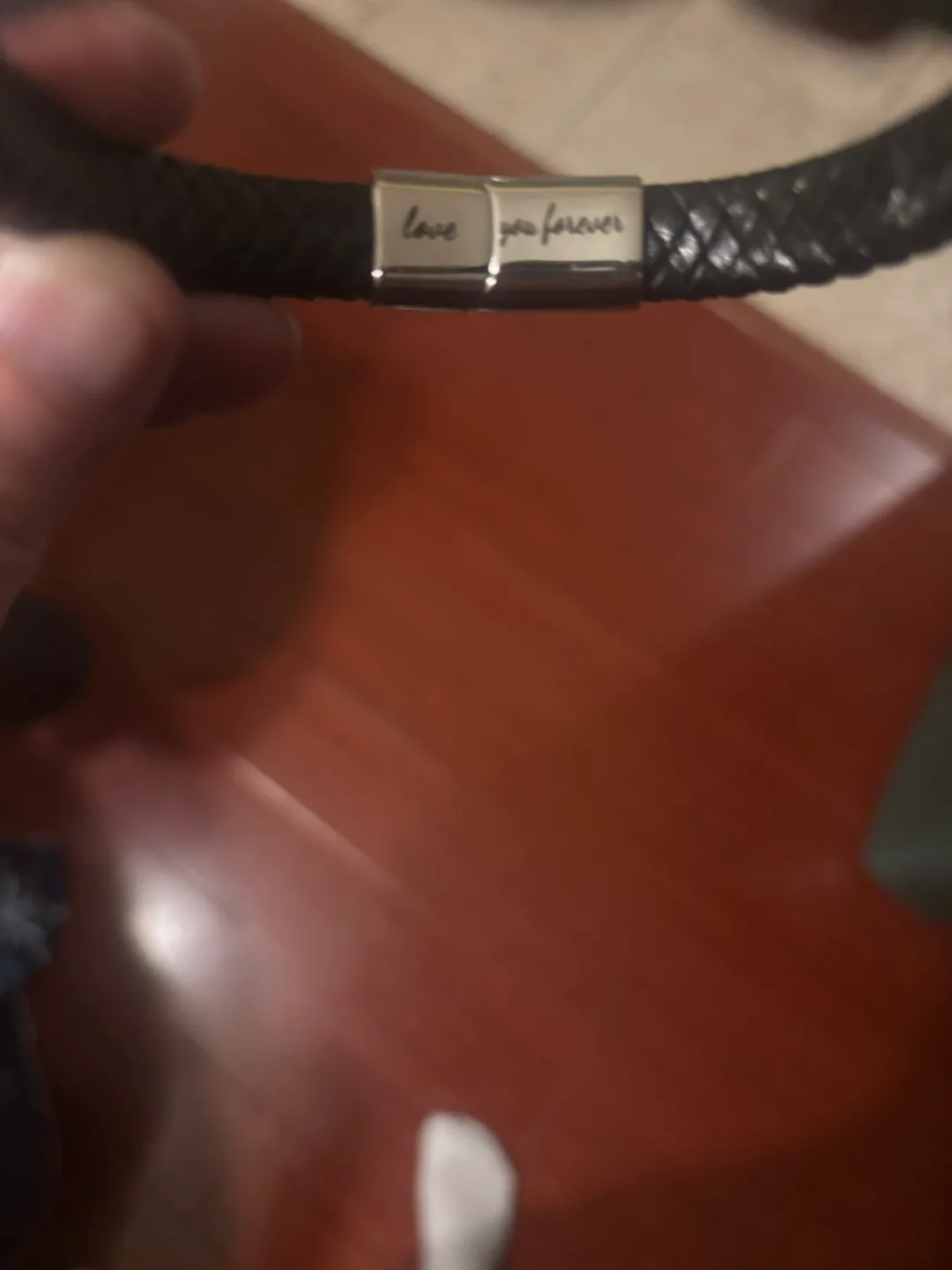 Black Leather Bracelet with Love You Forever Clasp image indicator(3)