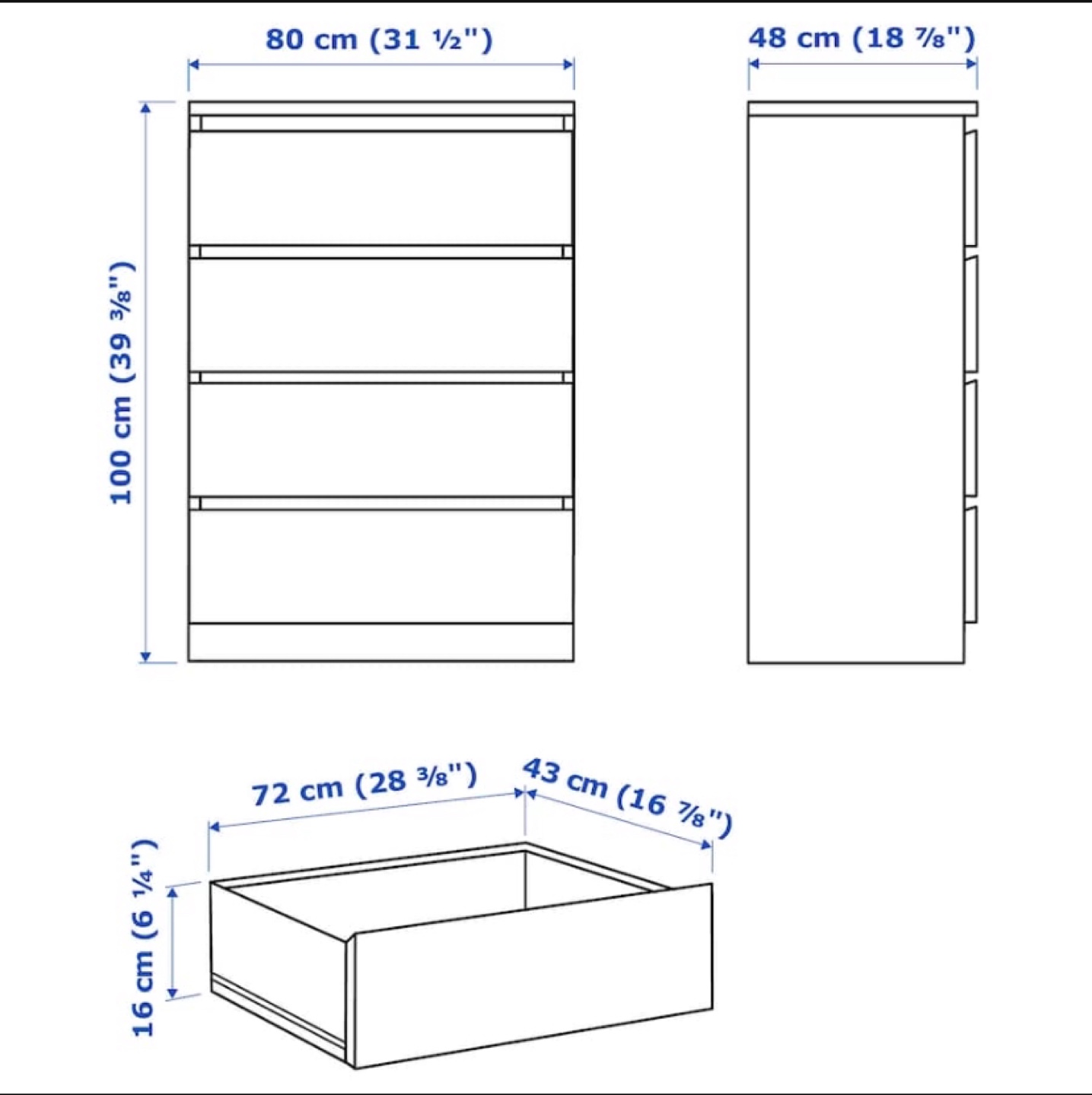 IKEA MALM 4-drawer Chest of Drawers - White - photo 2