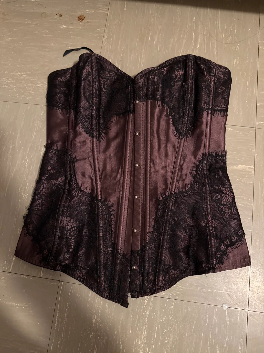 Purple Satin Corset with Lace thumbnail
