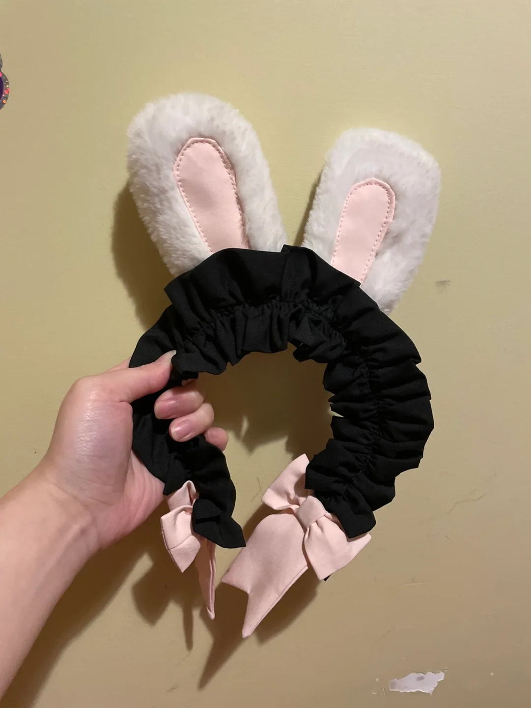 Black and Pink Bunny Ears Headband thumbnail