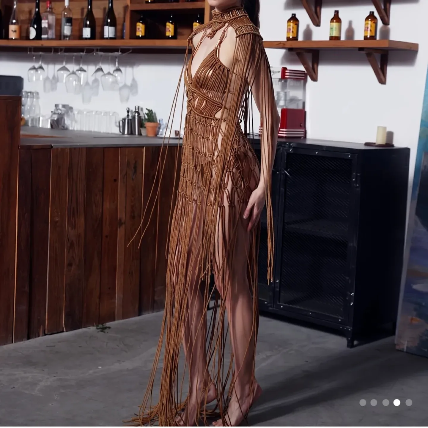 Metallic Brown Macrame Dress with Fringe image indicator(5)
