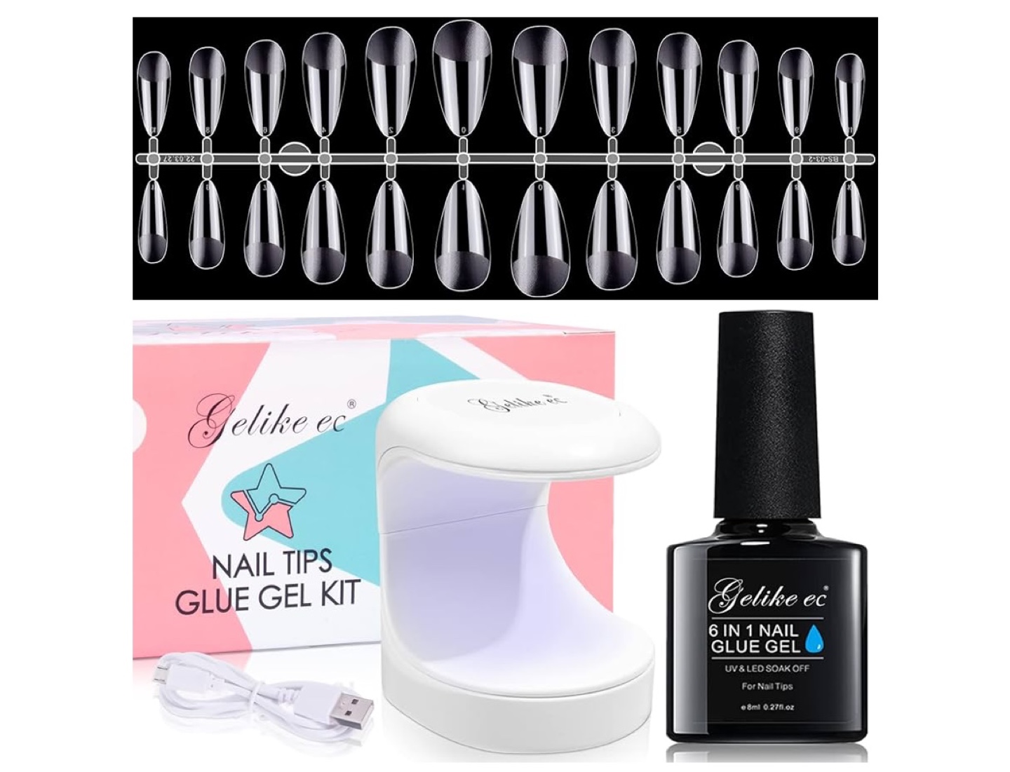Gelike Nail Tips Glue Gel Kit
