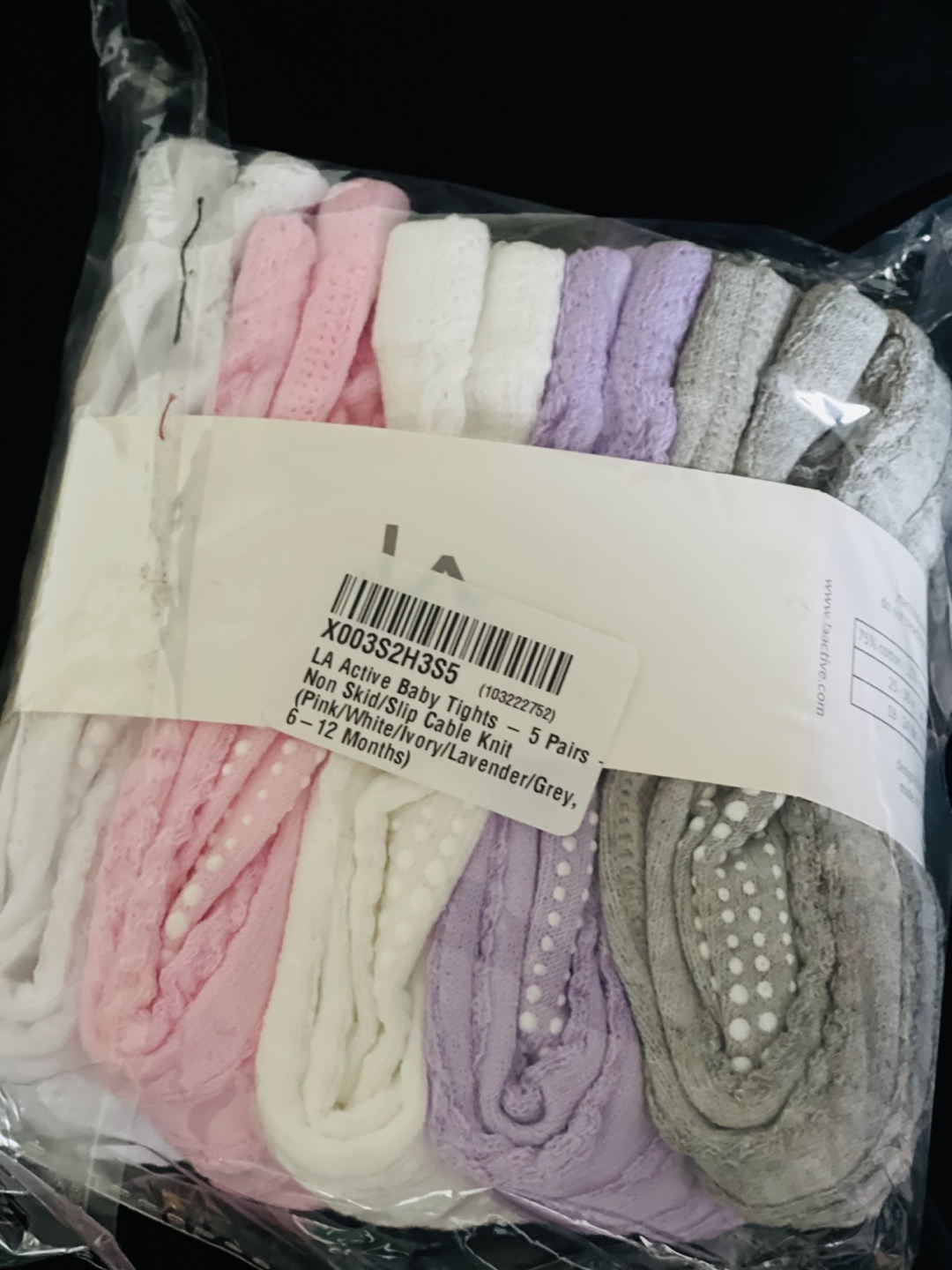 LA Active Baby Tights - 5 Pairs (Pink/White/Ivory/Lavender/Grey)