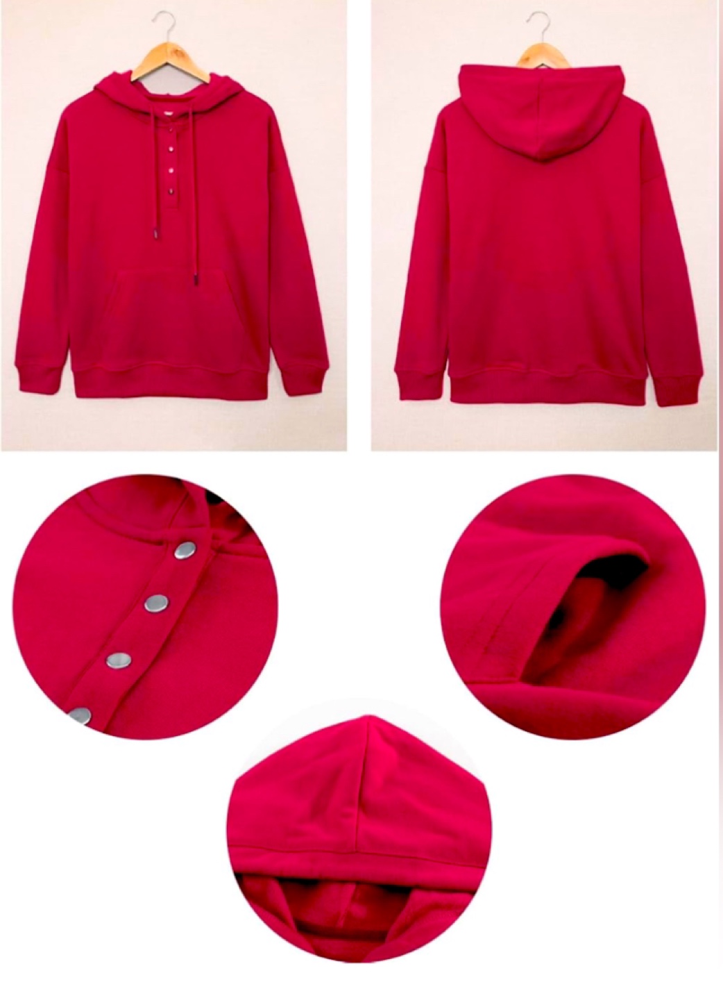 NEW! Women's Red Button Up Drawstring Hoodie - photo 5