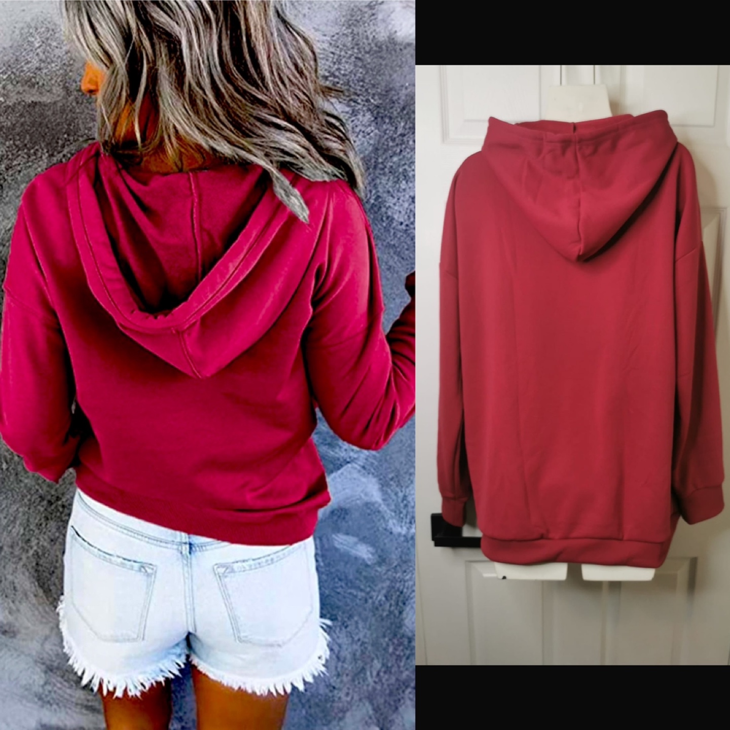 NEW! Women's Red Button Up Drawstring Hoodie - photo 2