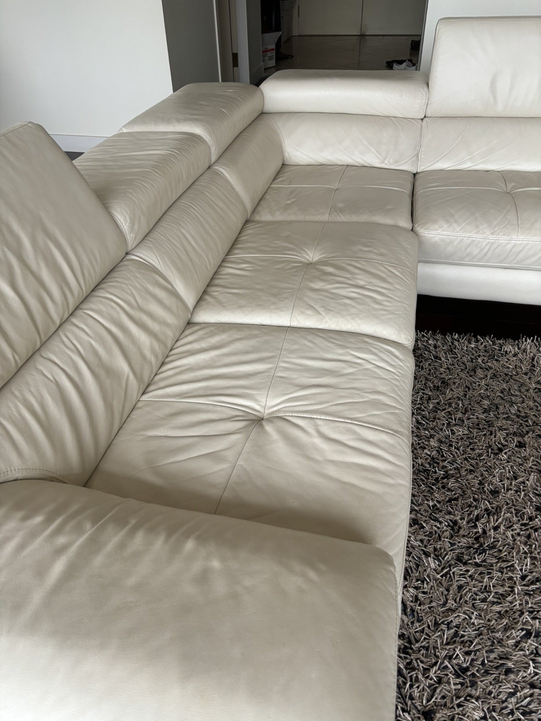 White Leather Sectional Sofa - photo 5