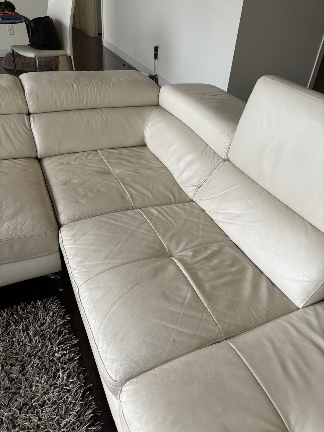 White Leather Sectional Sofa - photo 3