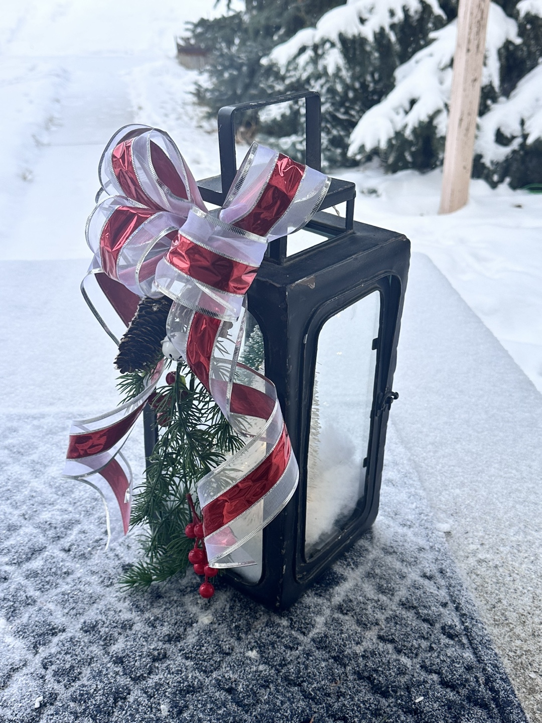 Black Metal Christmas Lantern with Lights - photo 2