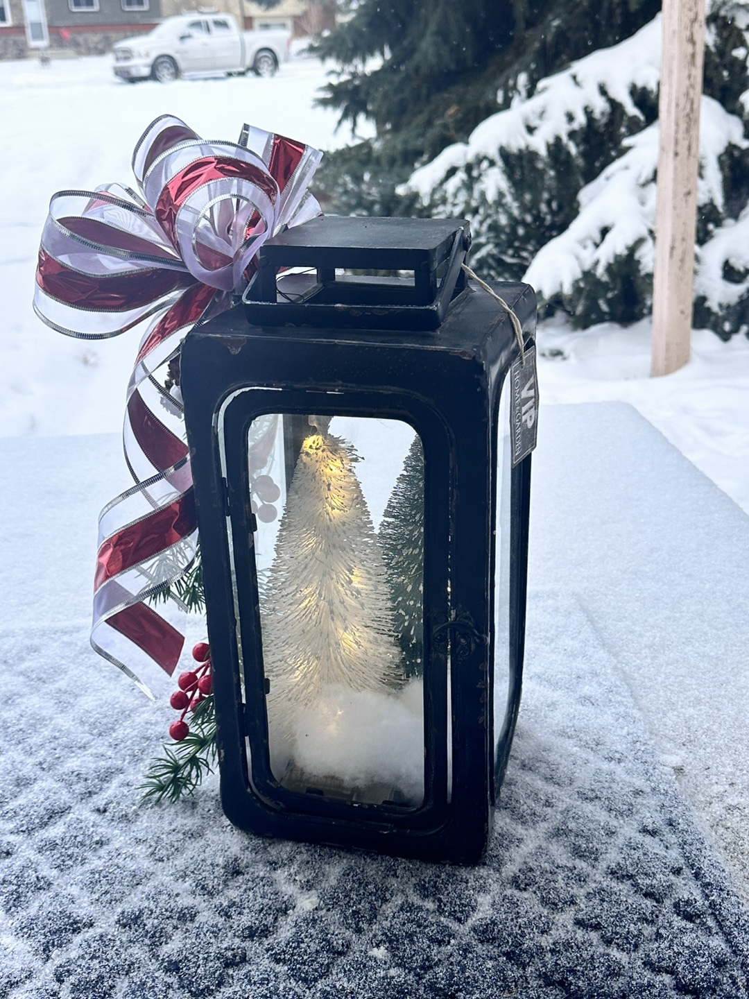 Black Metal Christmas Lantern with Lights