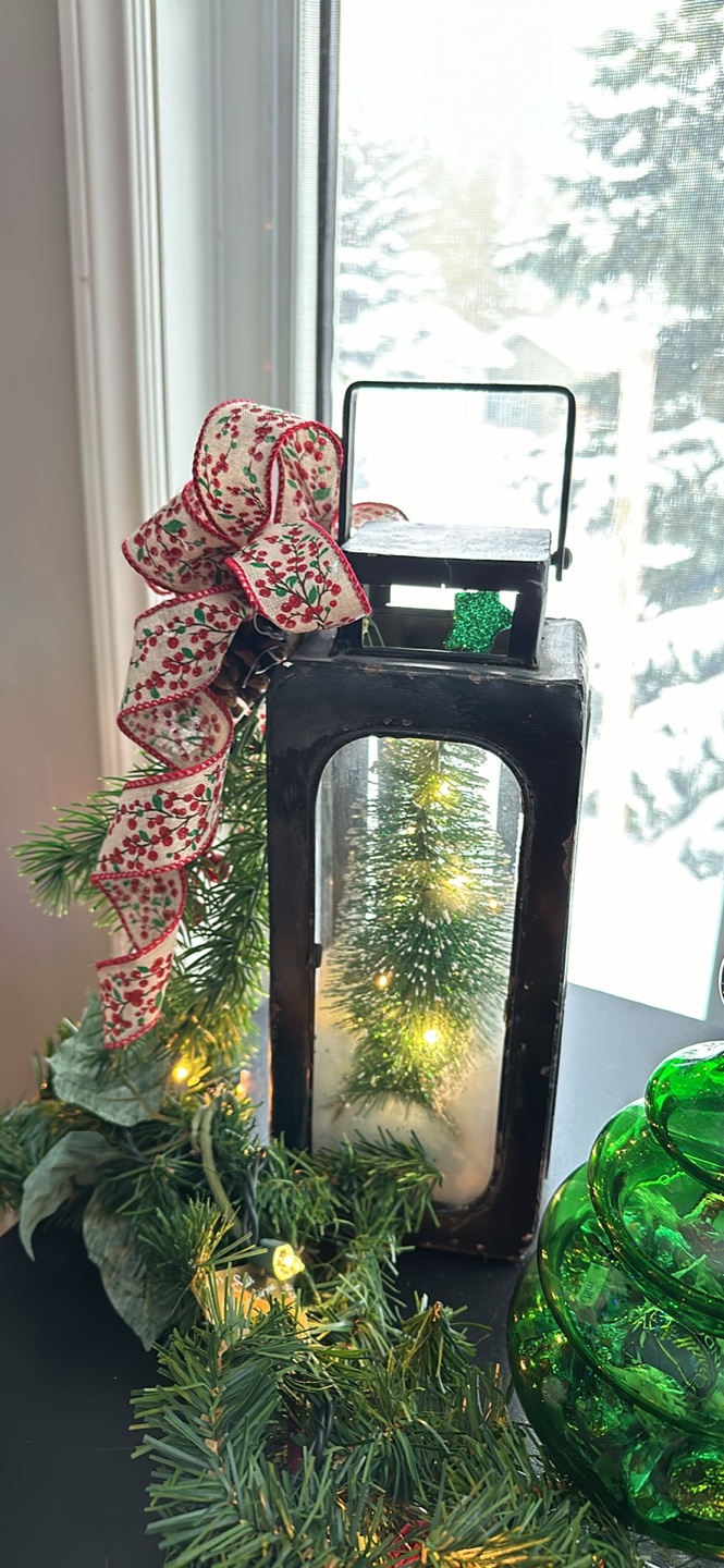 Black Lantern with Christmas Decor