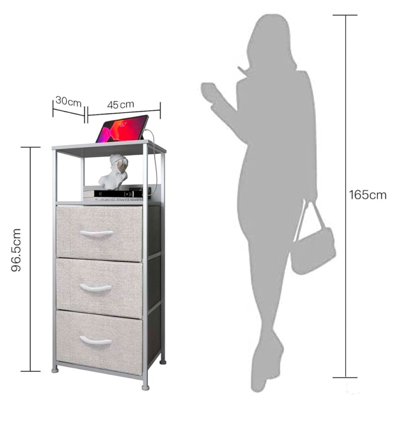 White 3 Drawer Storage Organizer with Shelf and Outlets - photo 2