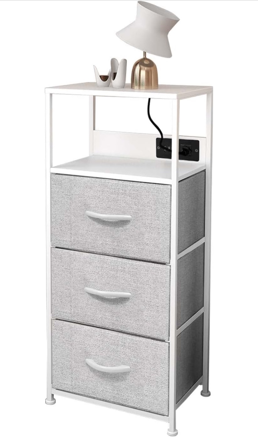 White 3 Drawer Storage Organizer with Shelf and Outlets - photo 3