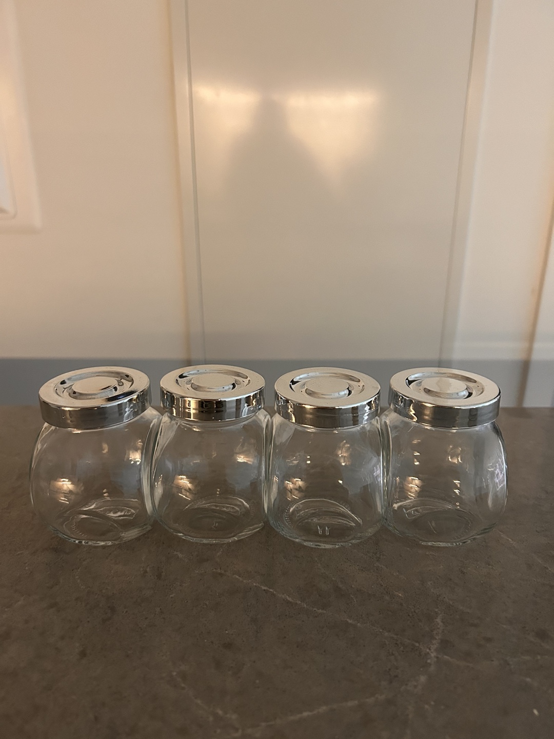 Set of 4 Glass Jars with Silver Lids