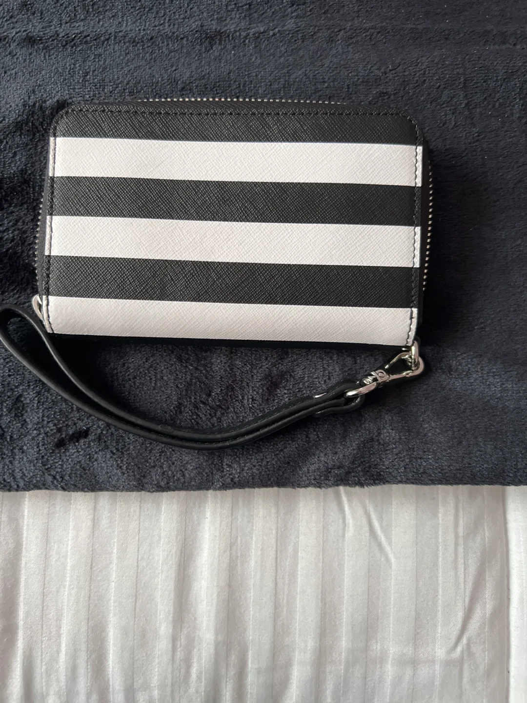 Michael Kors Black and White Stripe Zip Around Wallet image indicator(3)