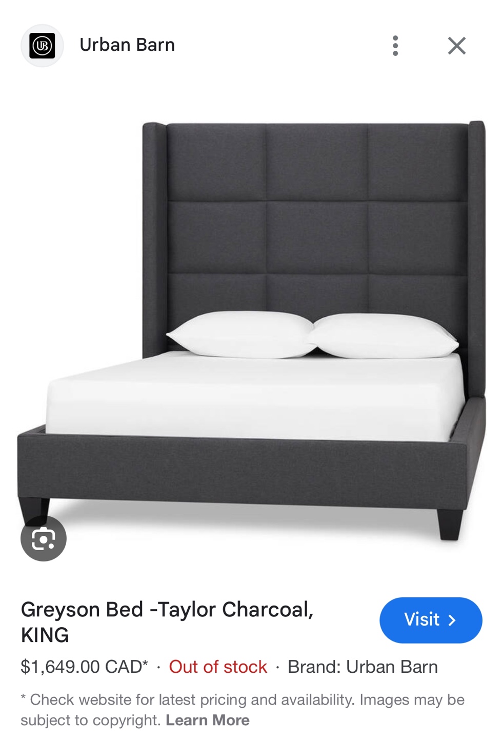 Urban Barn Greyson Queen Bed - Taylor Charcoal