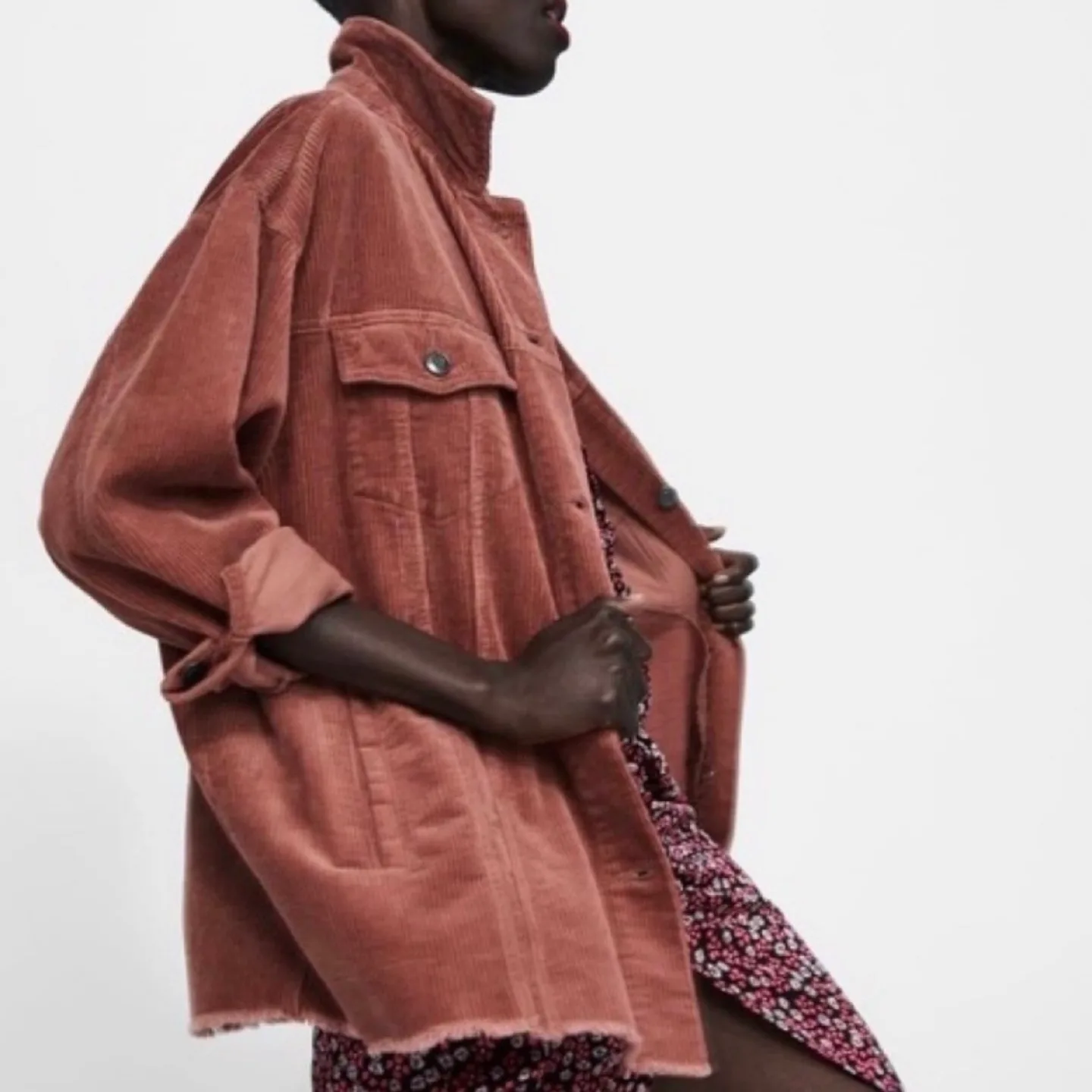 Zara Dusty Rose Pink Oversized Corduroy Jacket image indicator(2)