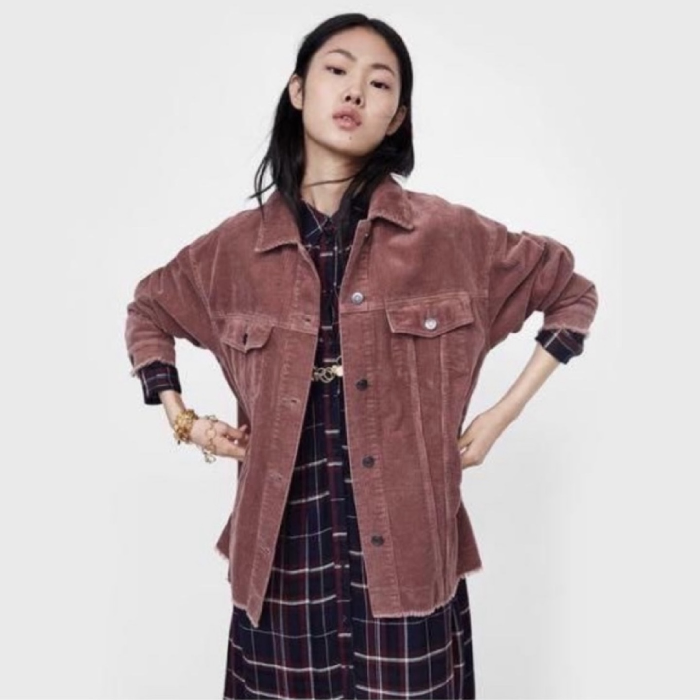 Zara Dusty Rose Pink Oversized Corduroy Jacket Karrot