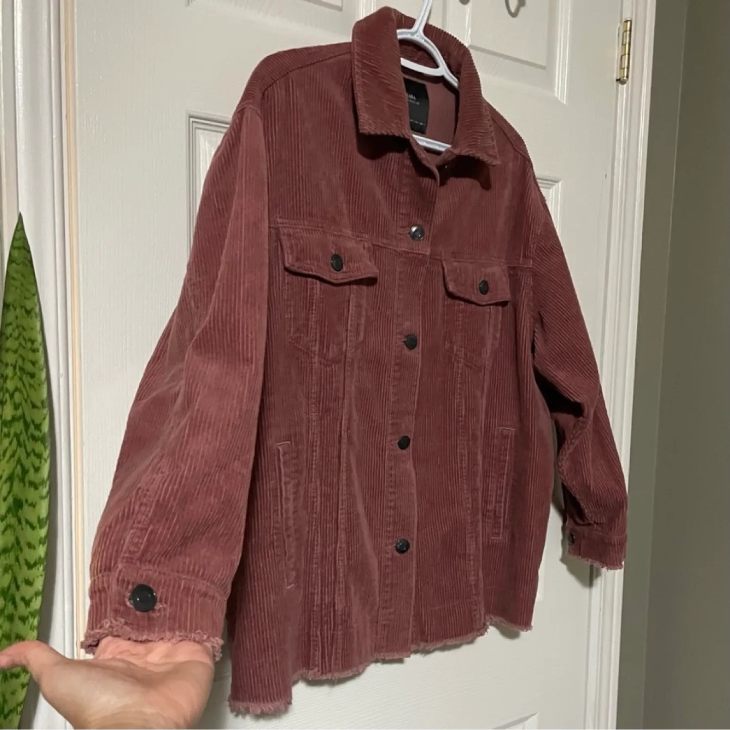 Zara Dusty Rose Pink Oversized Corduroy Jacket image indicator(5)