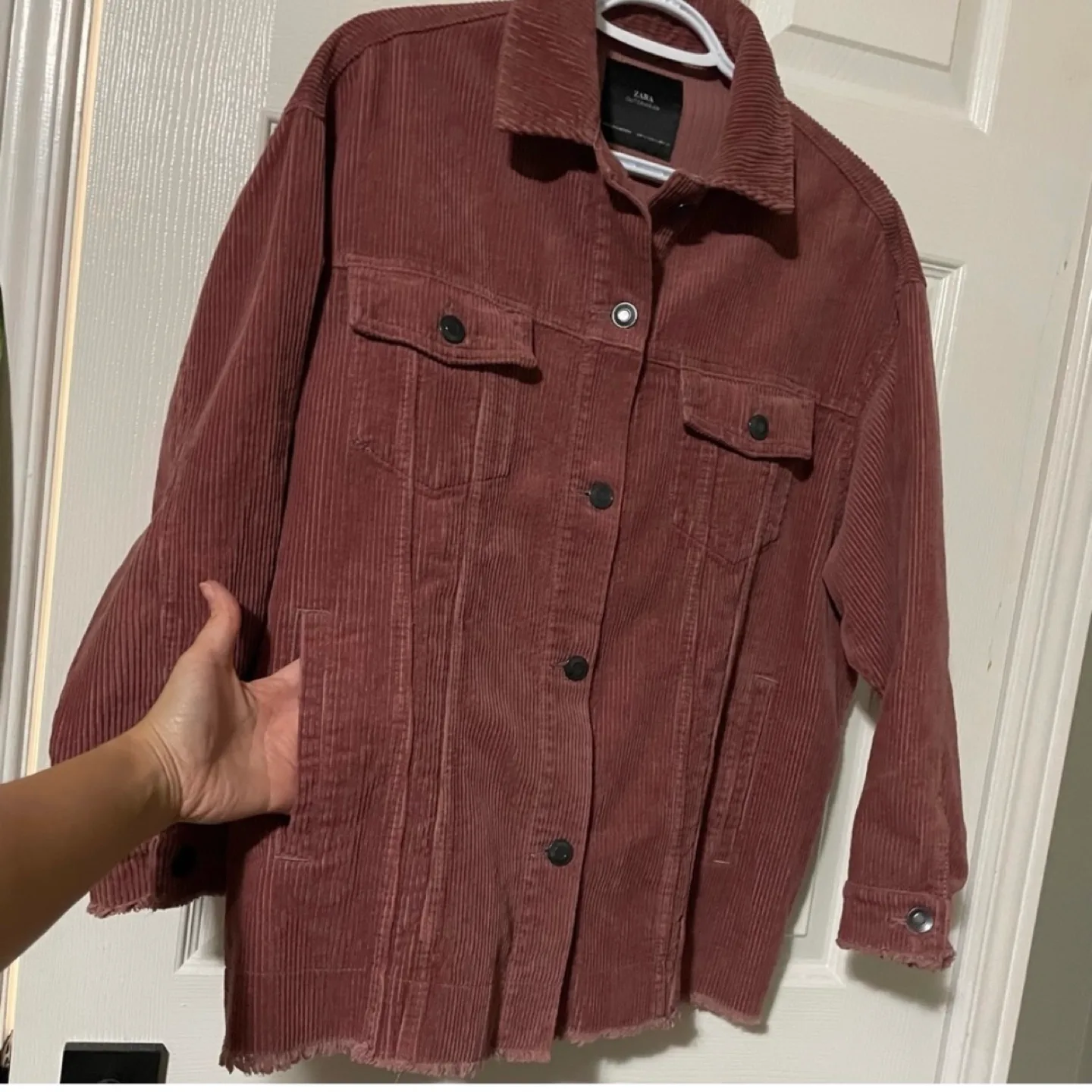 Zara Dusty Rose Pink Oversized Corduroy Jacket image indicator(7)