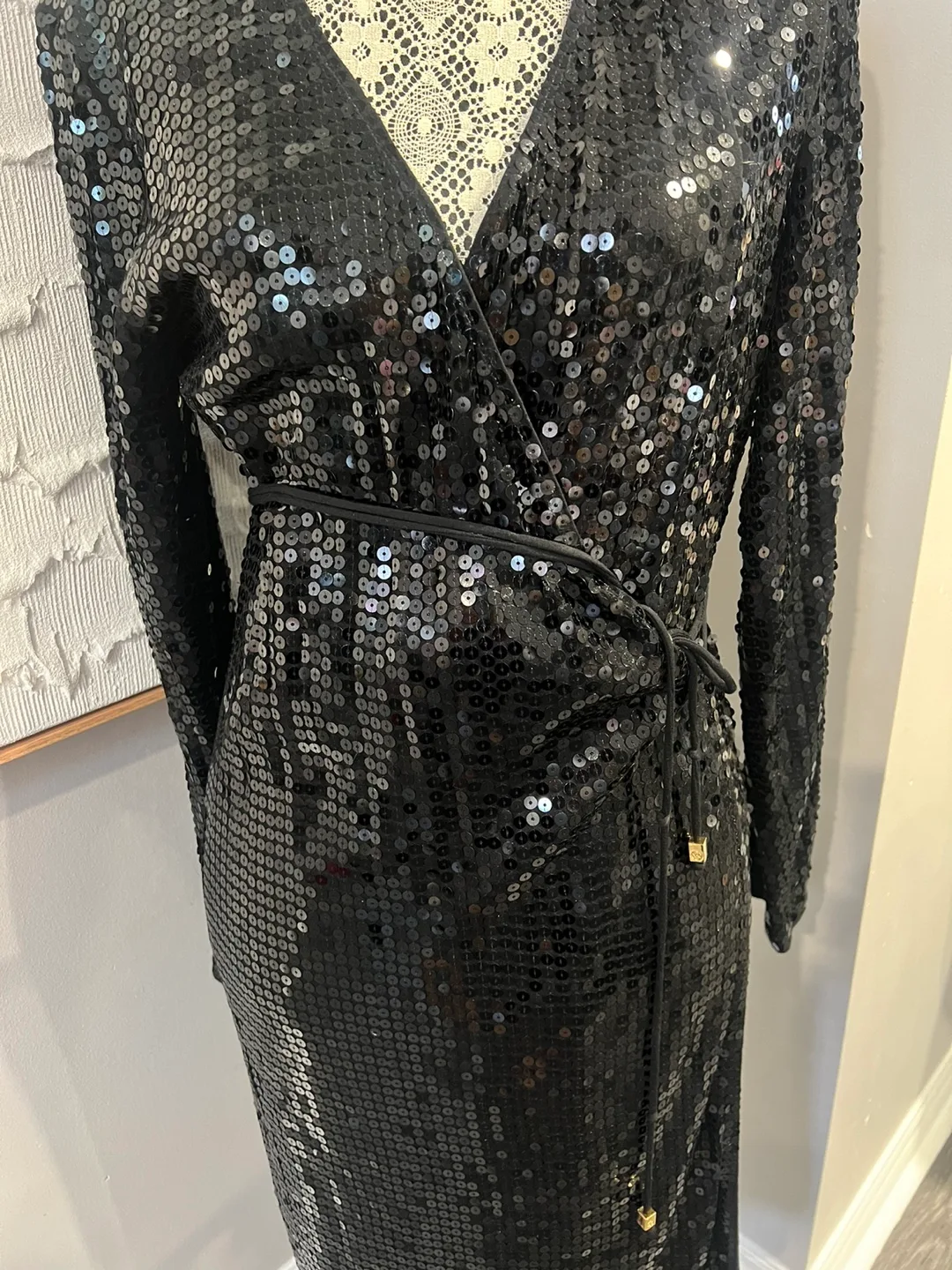 Michael Kors Black Sequined Wrap Dress image indicator(2)