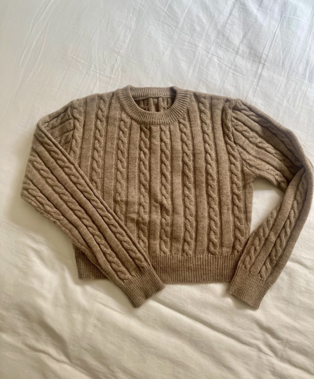 Tan Cable Knit Crop Sweater - photo 3