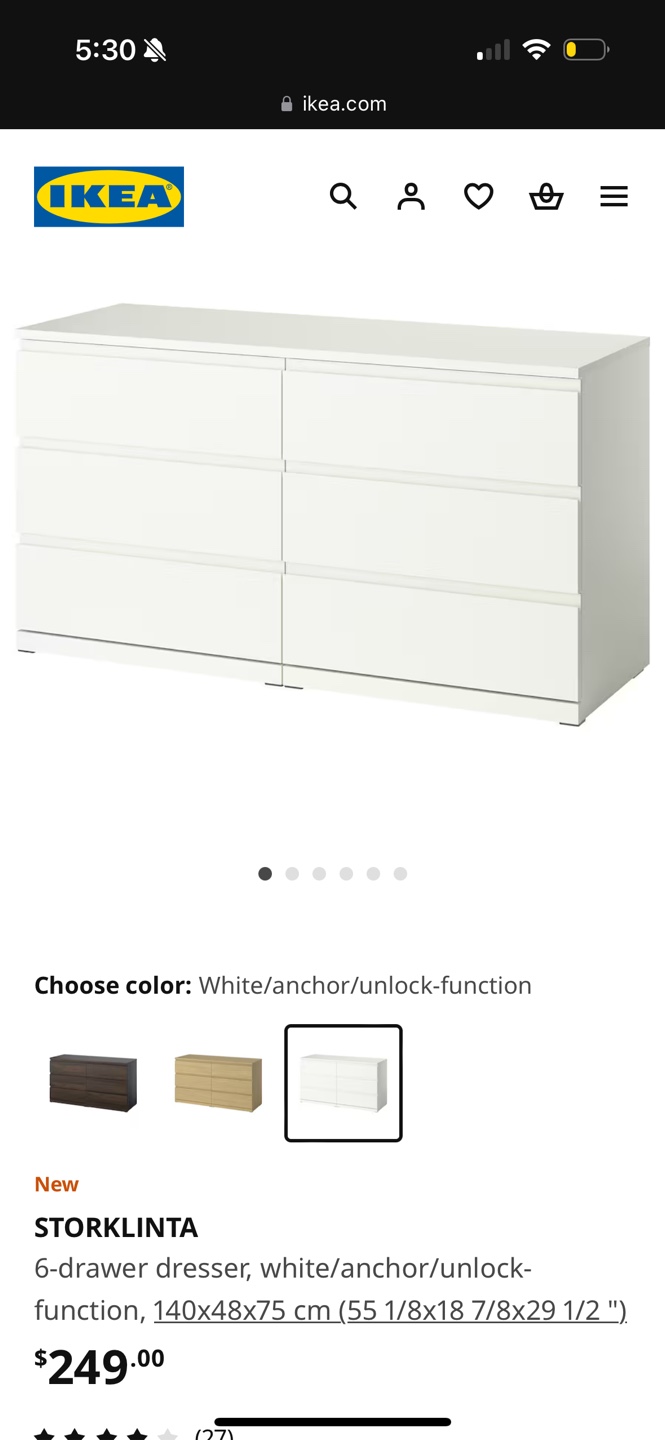 Reduced! IKEA STORKLINTA 6-Drawer Dresser, White
