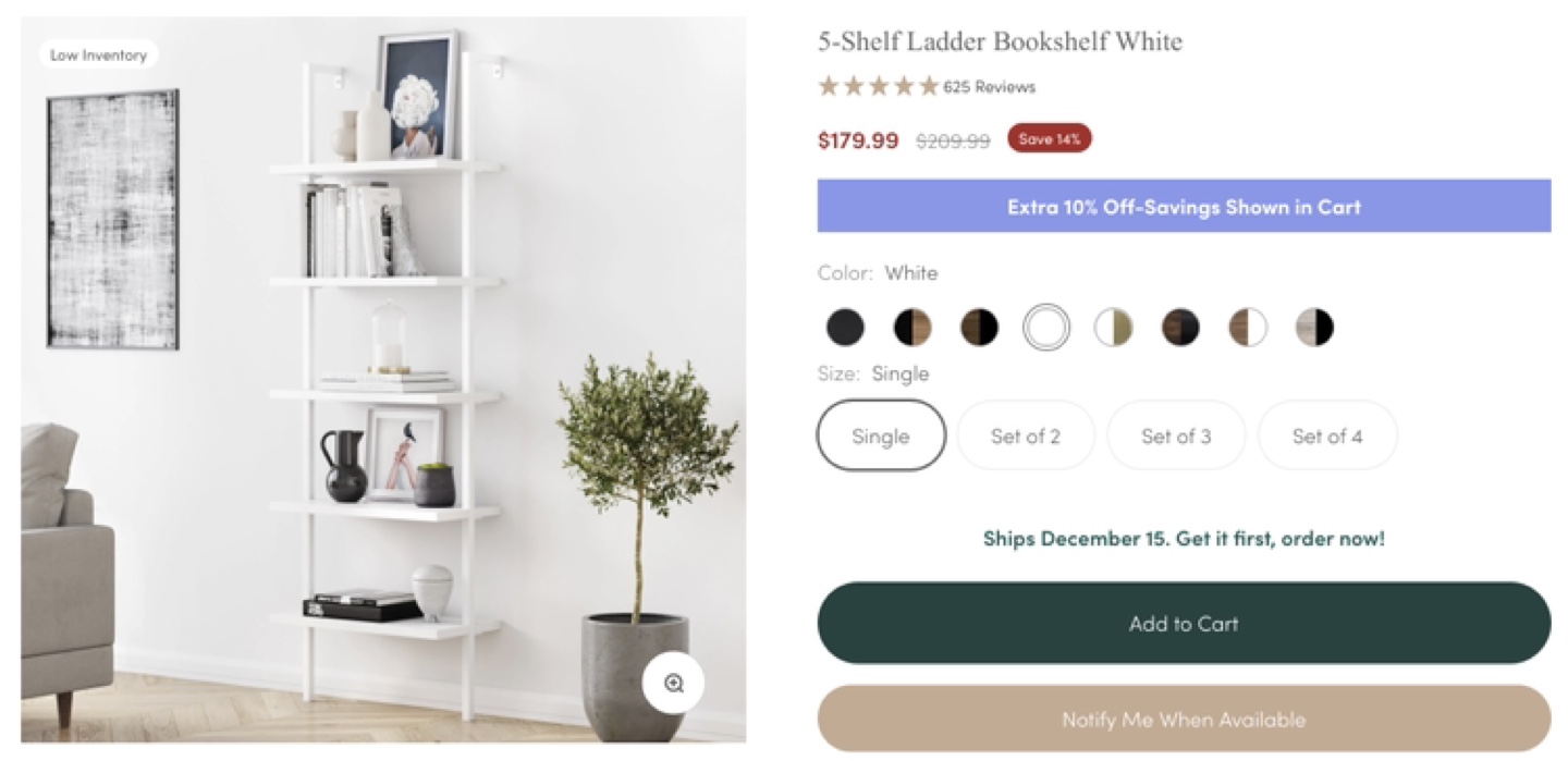 5-Shelf Ladder Bookshelf White - photo 2