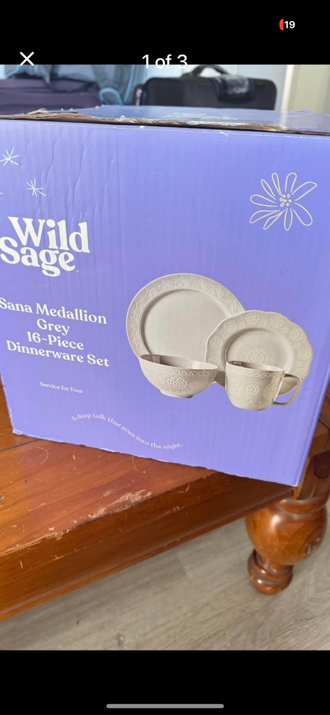 Wild Sage Sana Medallion Grey 16-Piece Dinnerware Set