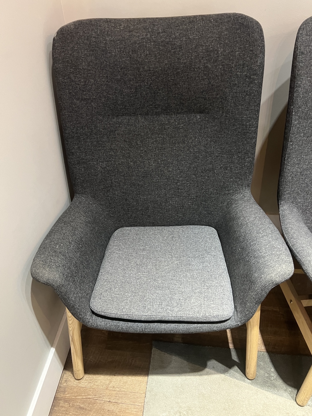 IKEA Vedbo Grey Fabric Armchair with Wooden Legs - photo 2