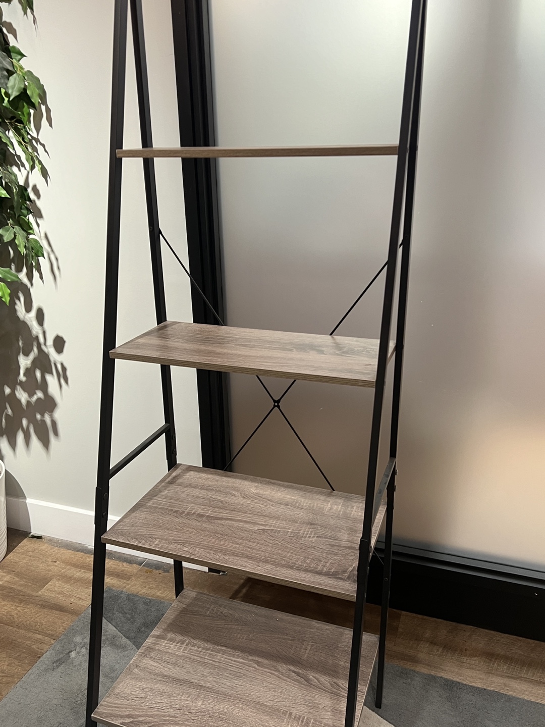 Black Metal and Wood Ladder Shelf