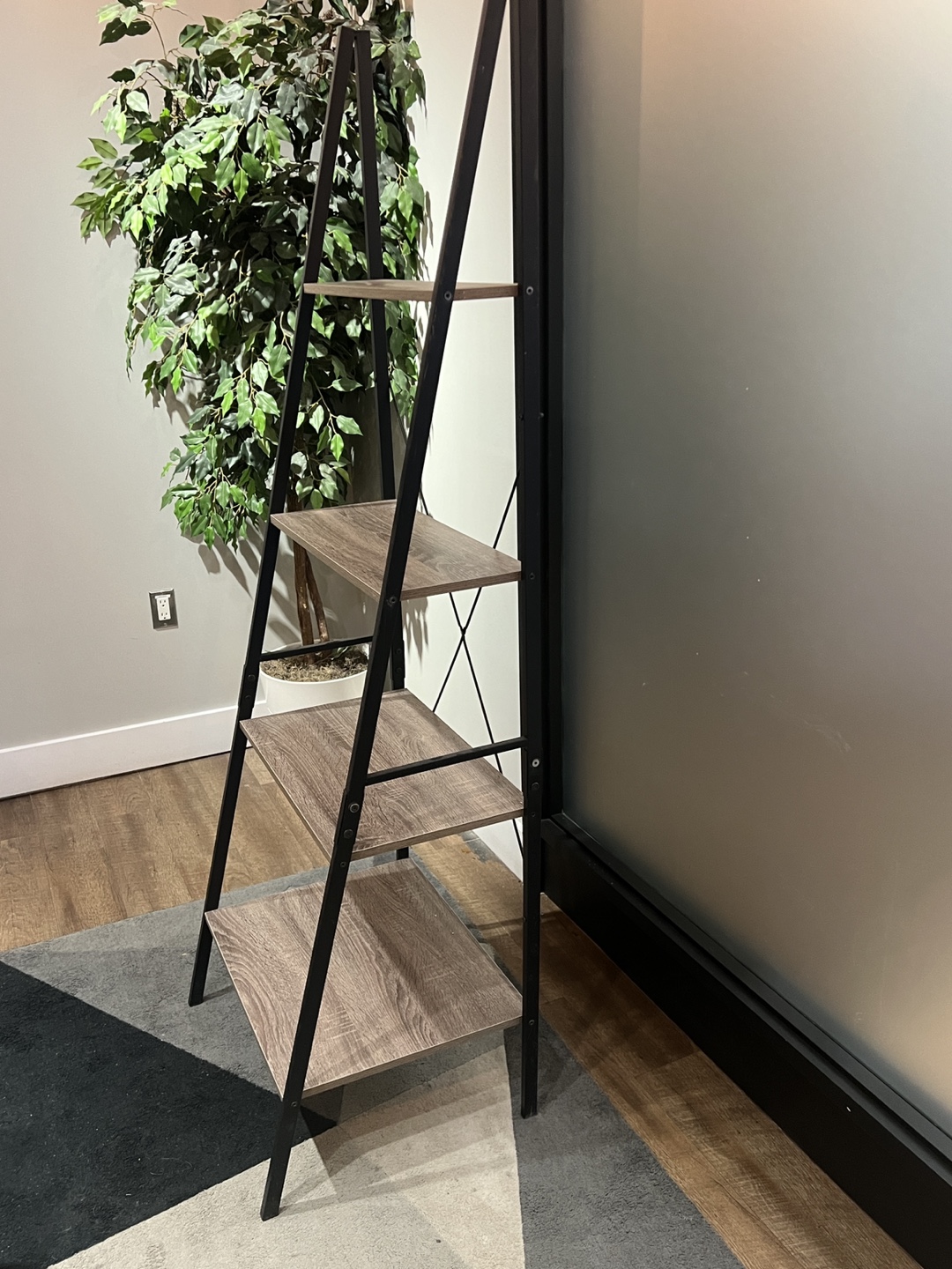 Black Metal and Wood Ladder Shelf - photo 2