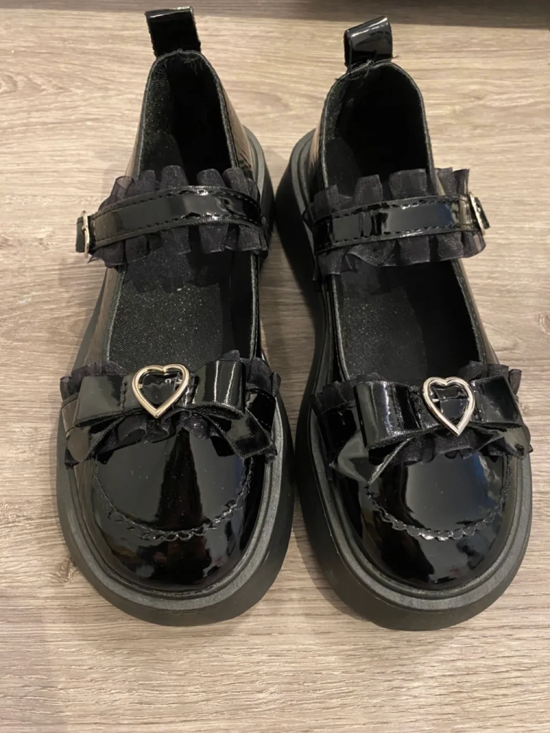 Black Chunky Platform Mary Jane Shoes with Bow thumbnail
