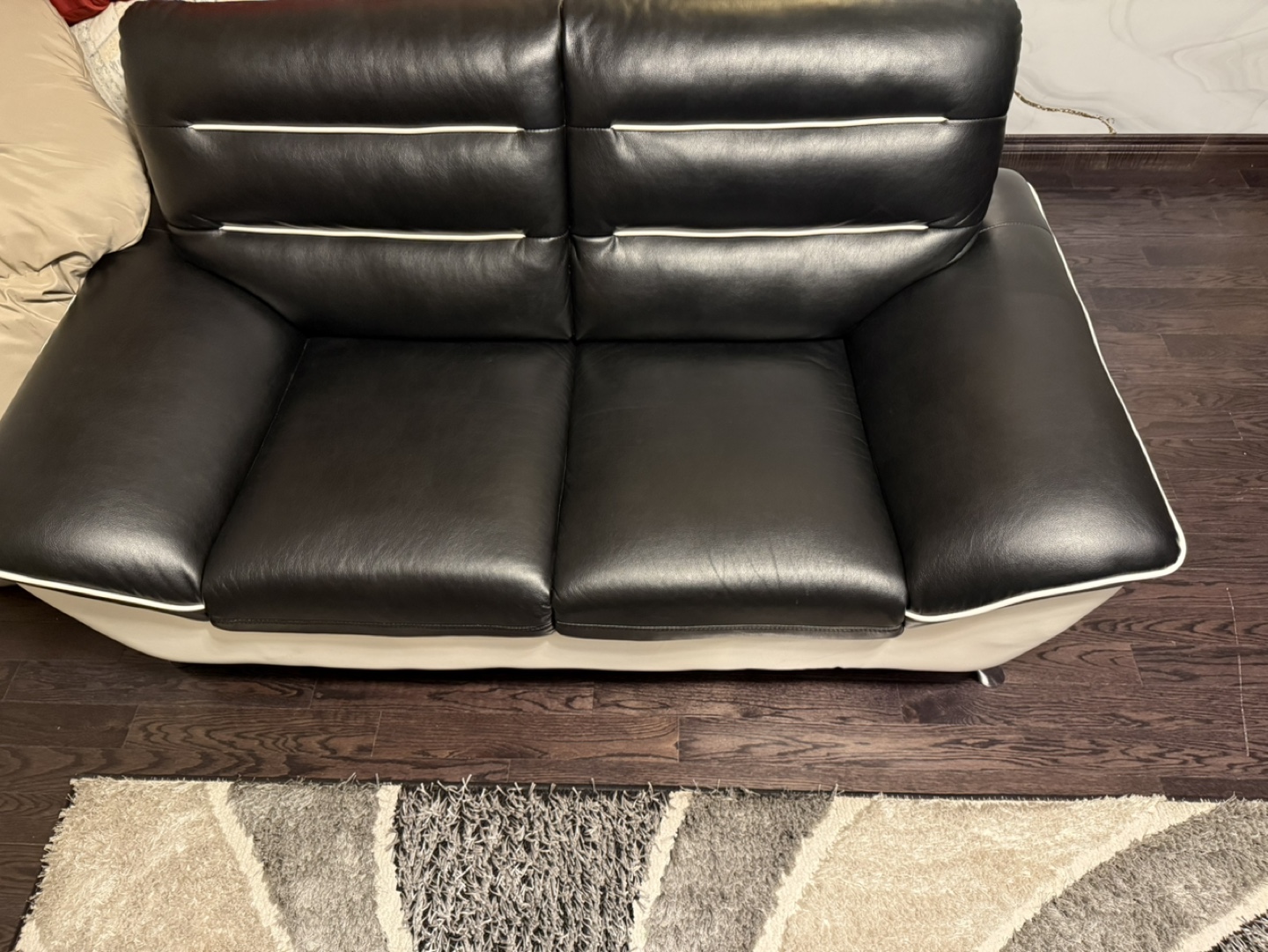 Black and White Leather Sofa and Armchair Set - photo 2