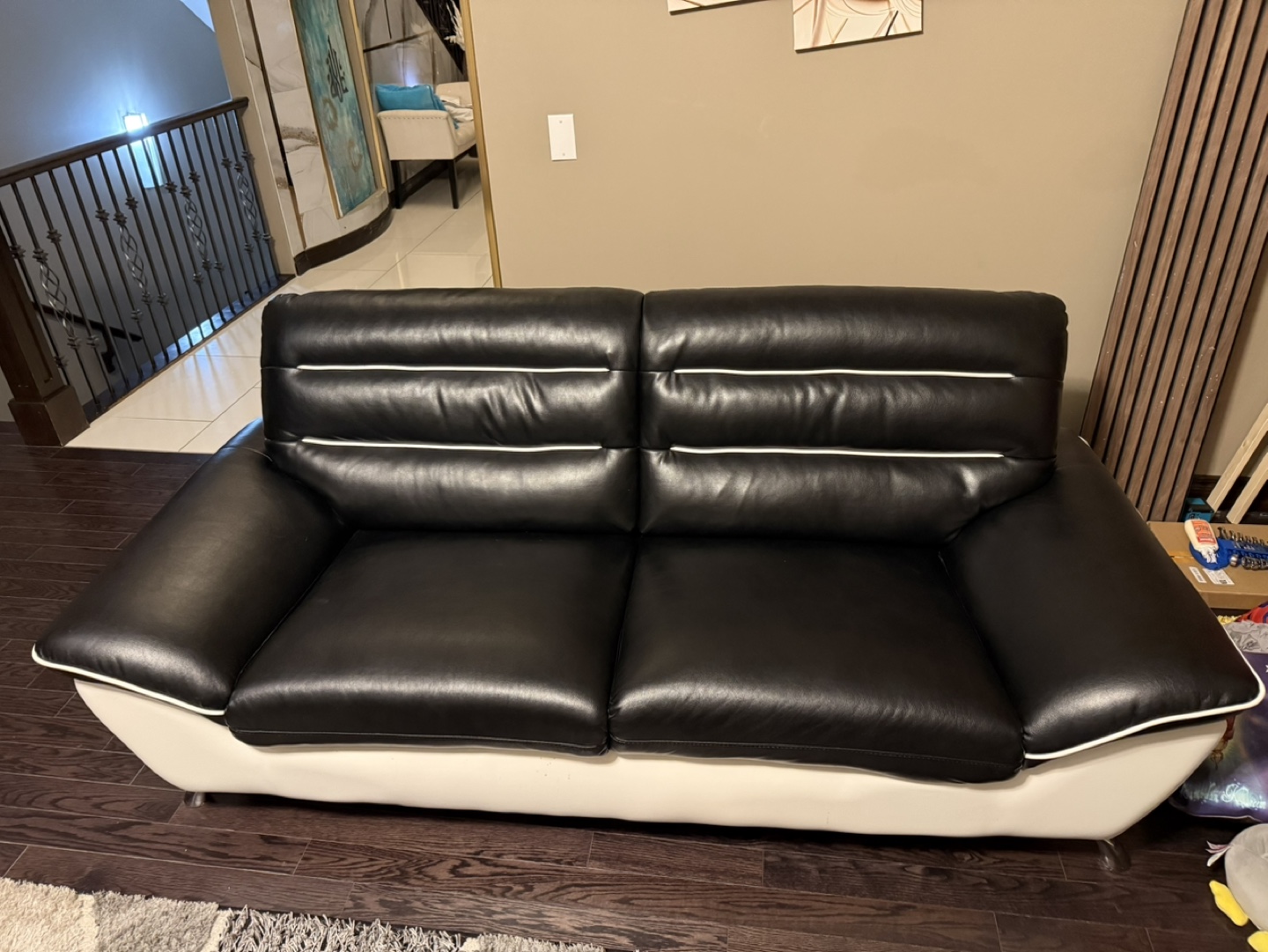 Black and White Leather Sofa and Armchair Set
