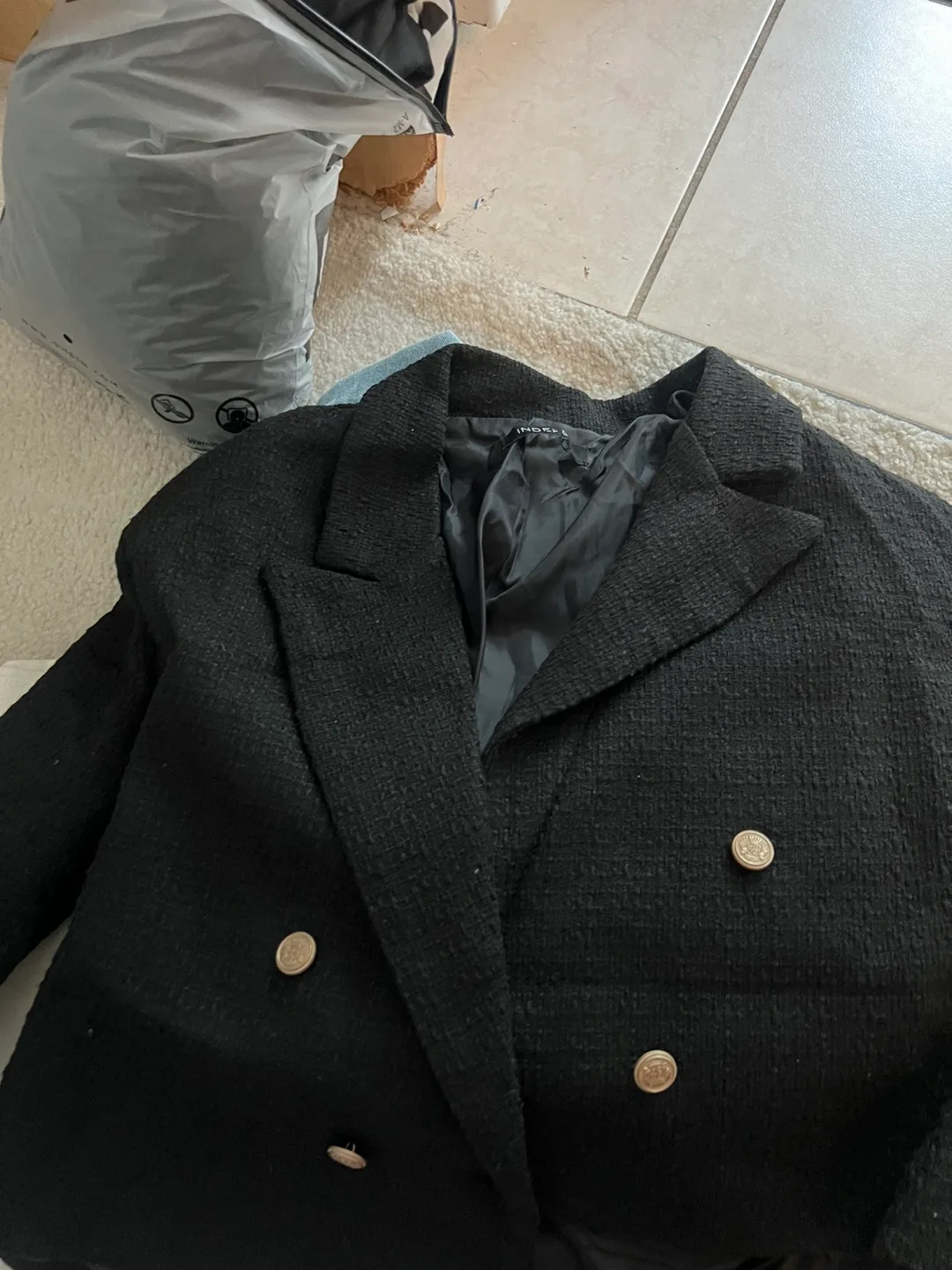 Black Tweed Blazer Jacket and Pants with Gold Buttons thumbnail