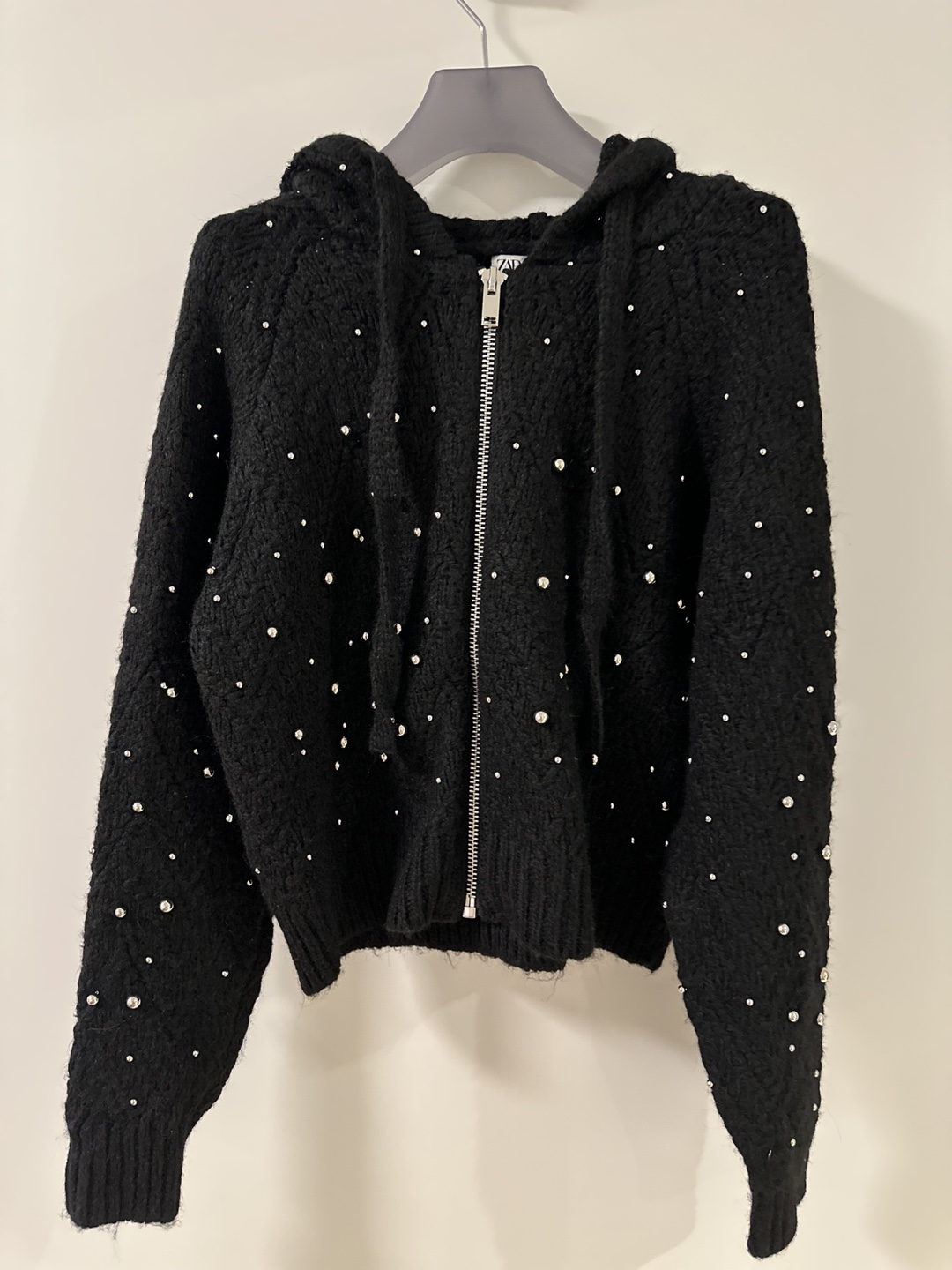 Zara Black Beaded Zip-Up Hoodie