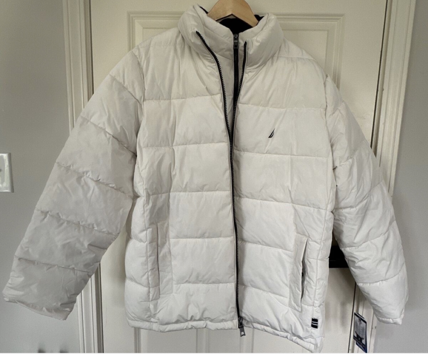NAUTICA Men’s Puffer Coat - Water & Wind Resistant, Sail Cream.