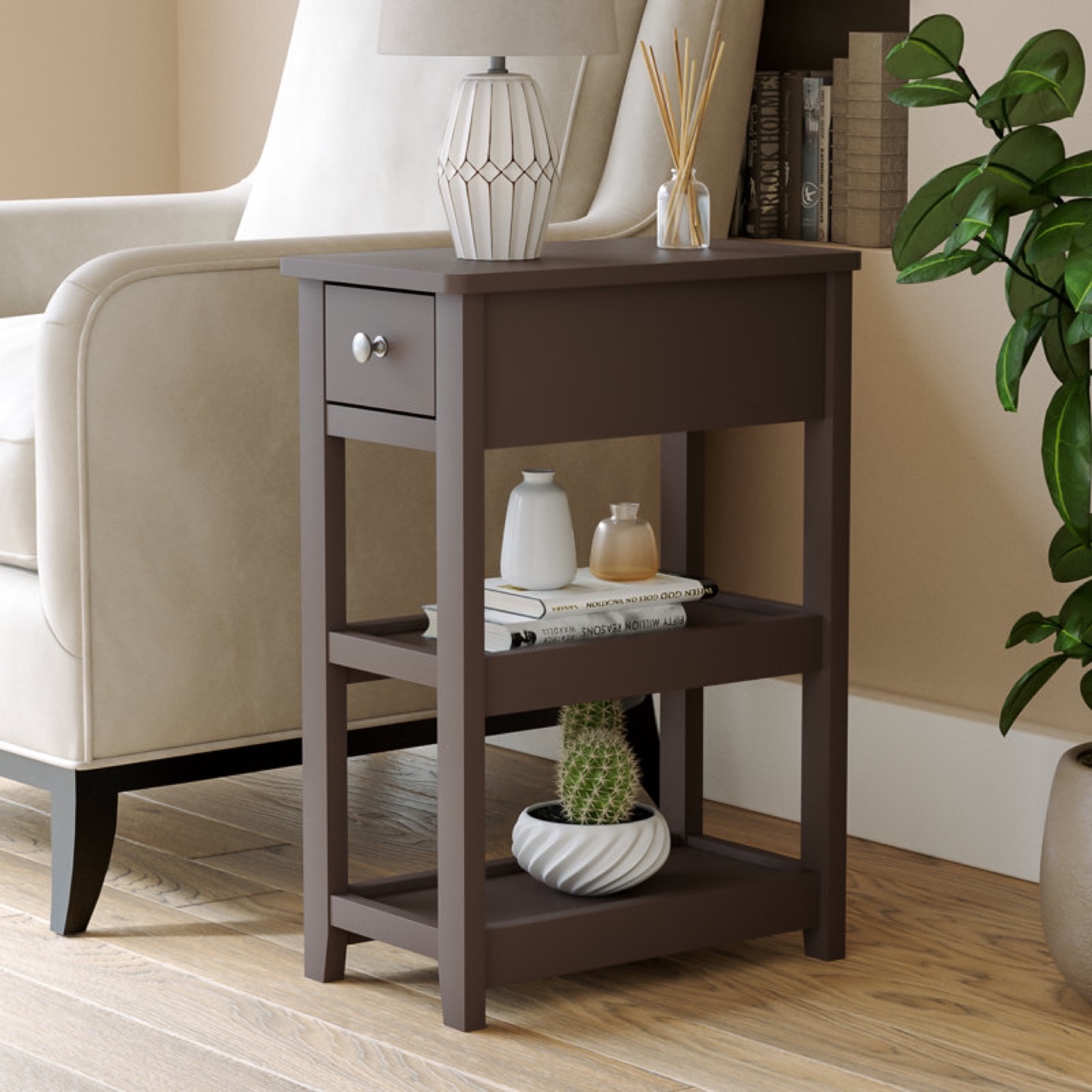 Side Table with Drawer and Shelves - photo 5