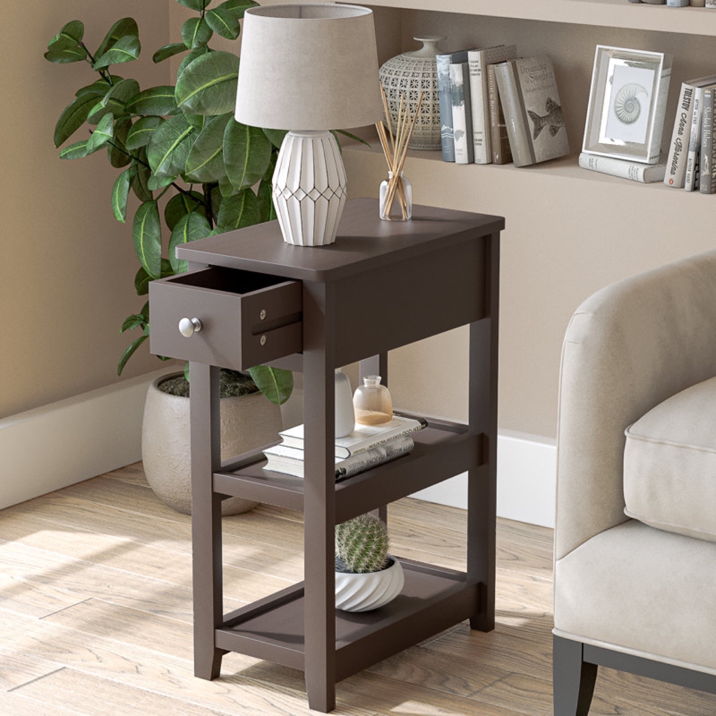 Side Table with Drawer and Shelves - photo 2