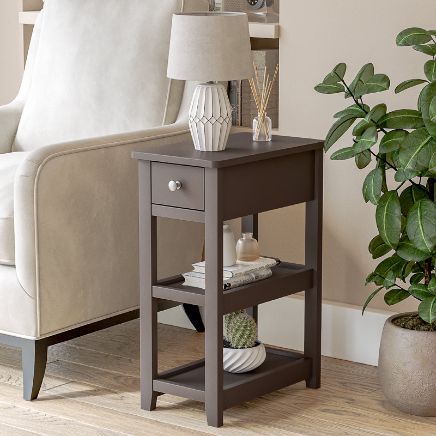 Side Table with Drawer and Shelves - photo 3