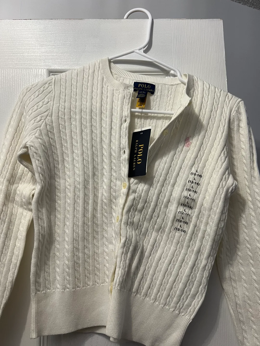 Ralph Lauren Girls White Knit Cardigan thumbnail