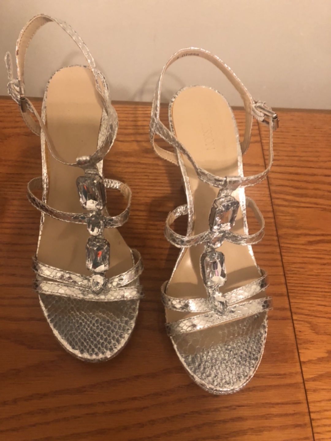 Silver Wedge Sandals with Rhinestones