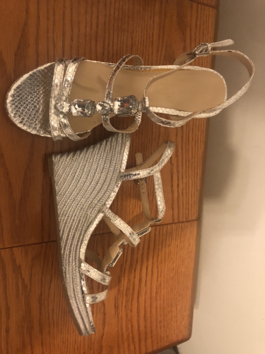 Silver Wedge Sandals with Rhinestones - photo 3
