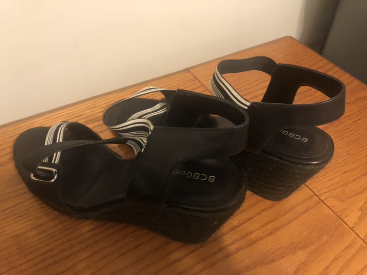 BCBG Generation Black and White Wedge Sandals