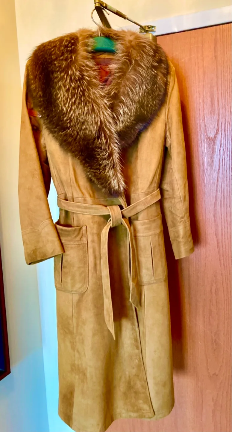 Vintage Suede Coat with Fur Collar Size 18 thumbnail