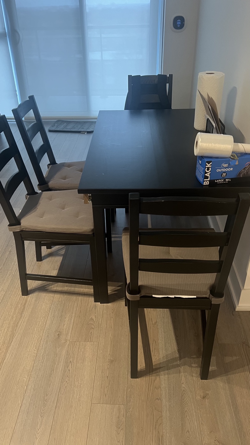 Ikea Dining Table with four Chairs with cushion pads