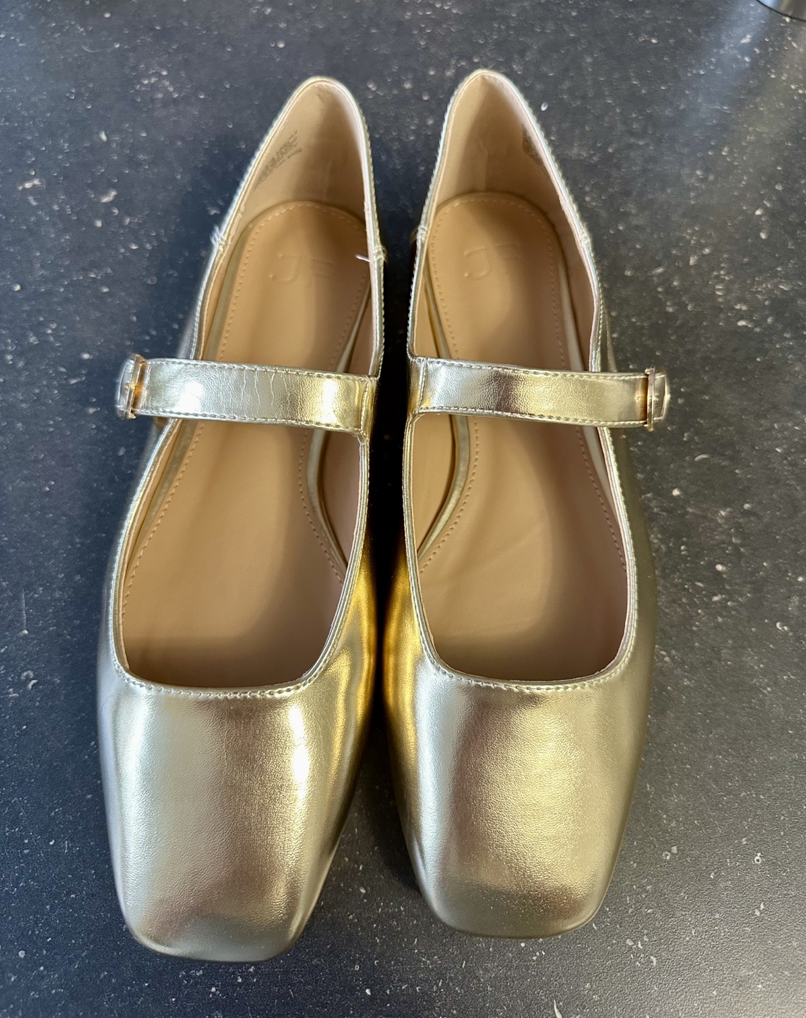 Gold Square Toe Ballet Flats