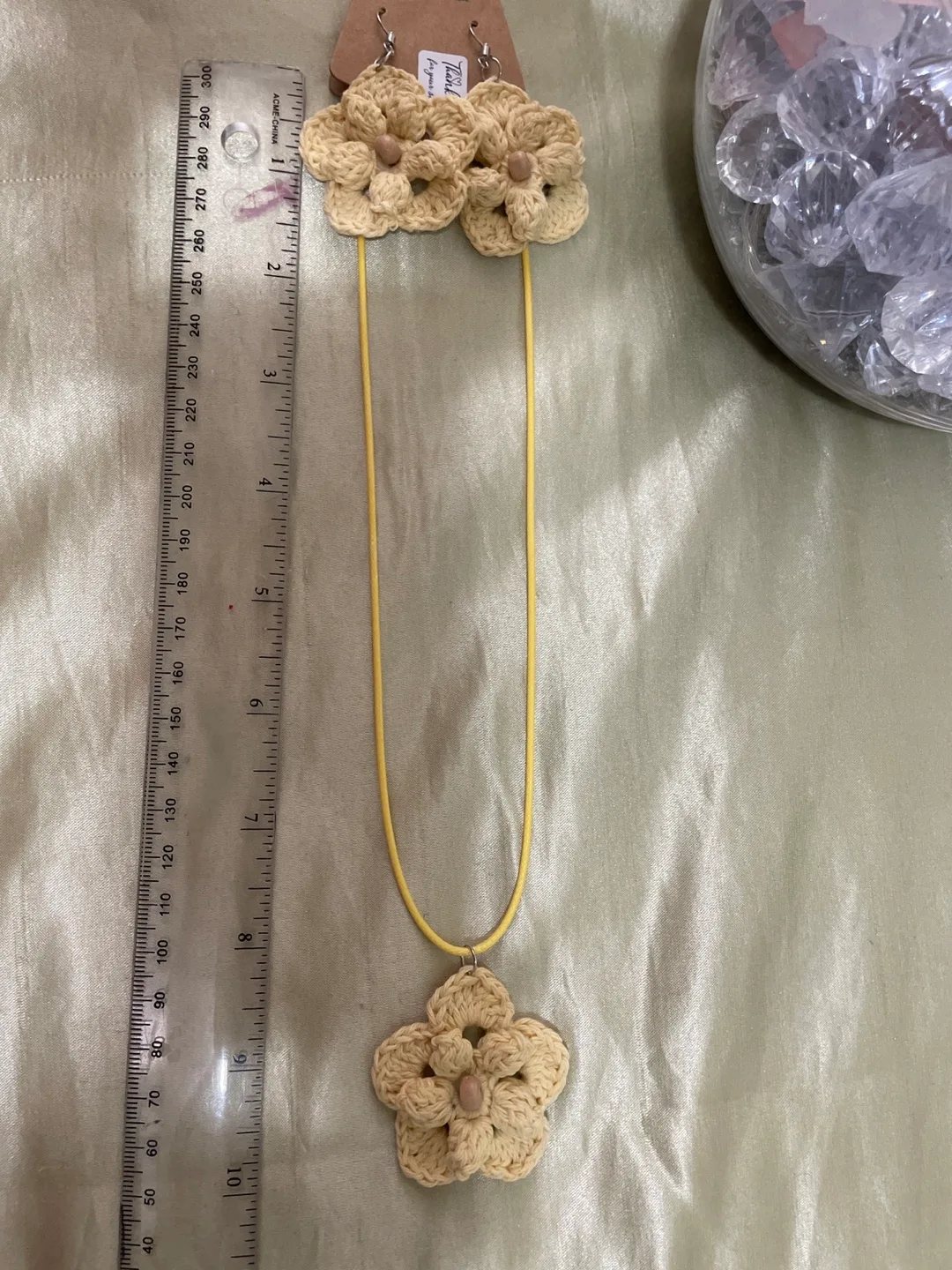 Crocheted Flower Necklace and Earrings Set #ThriftyPicks image indicator(3)