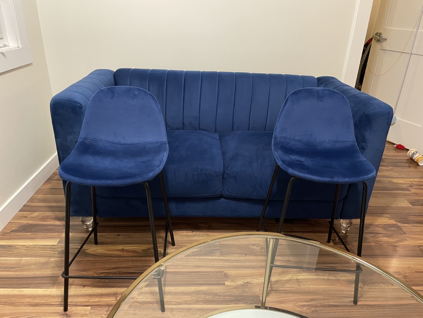 2x Blue Velvet Bar Stools - photo 2