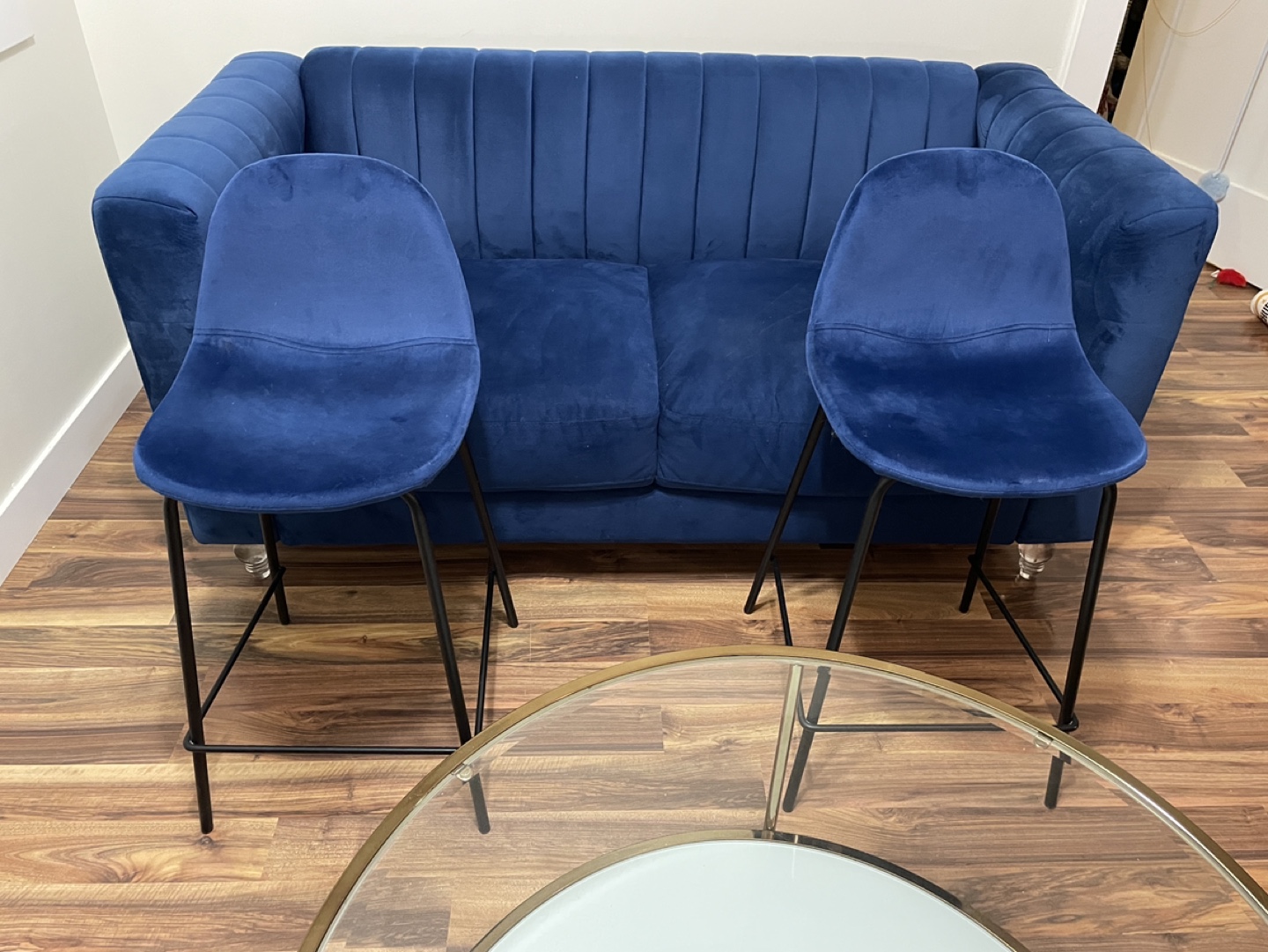 2x Blue Velvet Bar Stools - photo 4